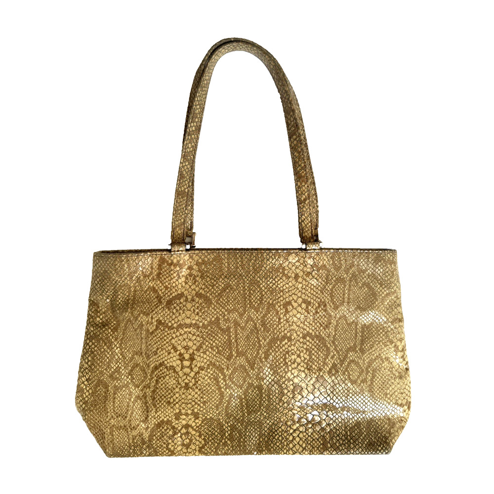 Isabella Fiore Tote Shoulder Bag Brown-Beige Snakeskin Leather Vintage Handbag